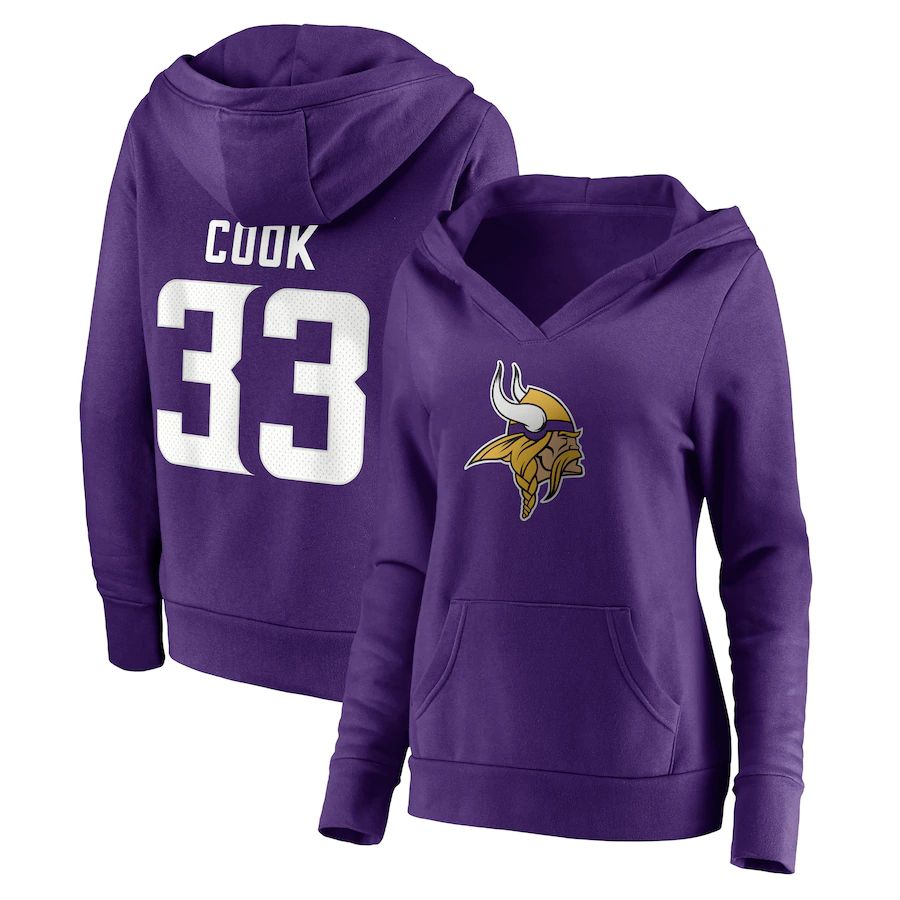 Women Minnesota Vikings #33 Dalvin Cook Fanatics Branded Purple Player Icon Name & Number Pullover Hoodie->women nfl jersey->Women Jersey